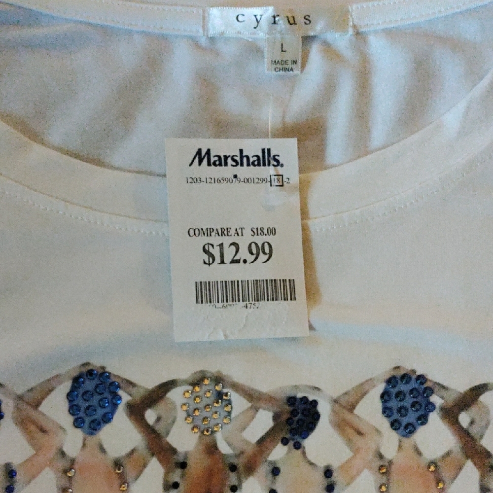 Cyrus White Tee with Blue and Beige Graphic - Picture 3 of 11